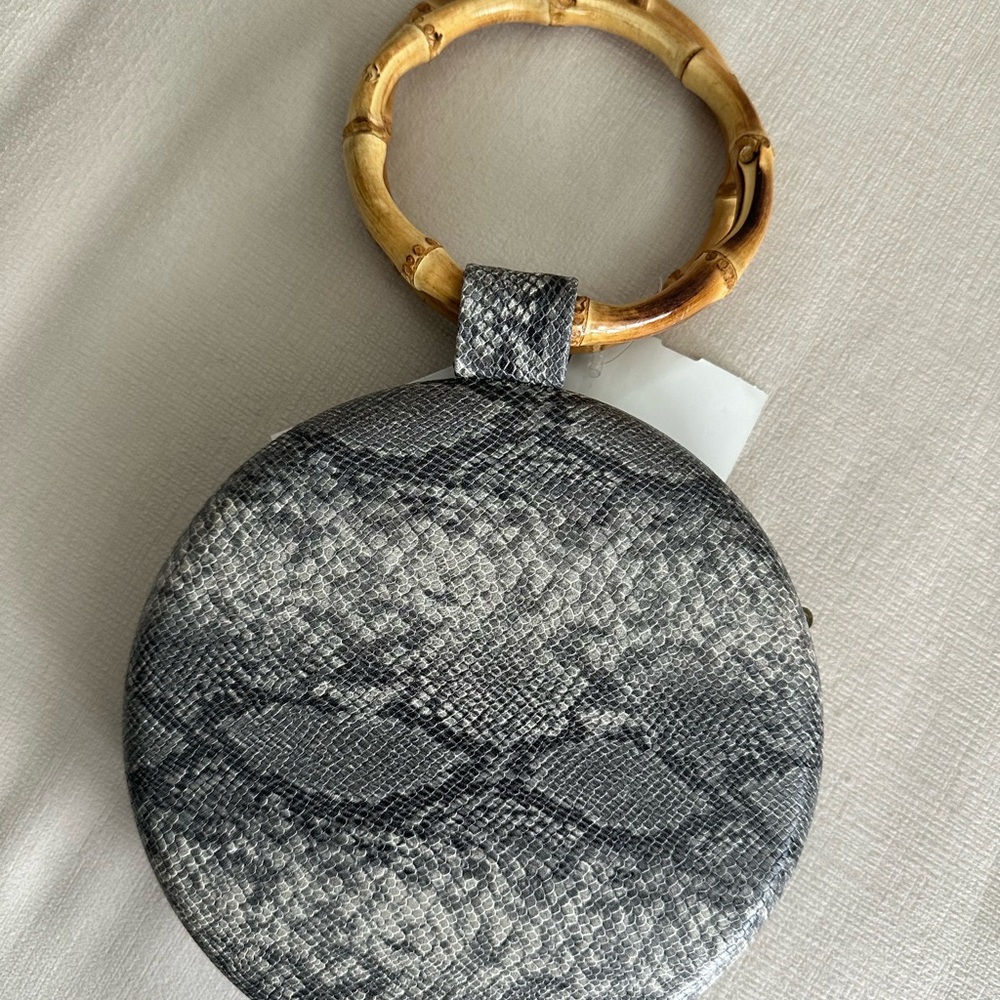 Snakeskin Round Clutch with Bamboo Handle